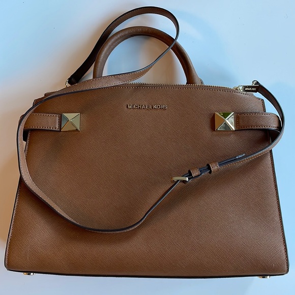 Michael Kors cognac structured satchel purse - Picture 1 of 9